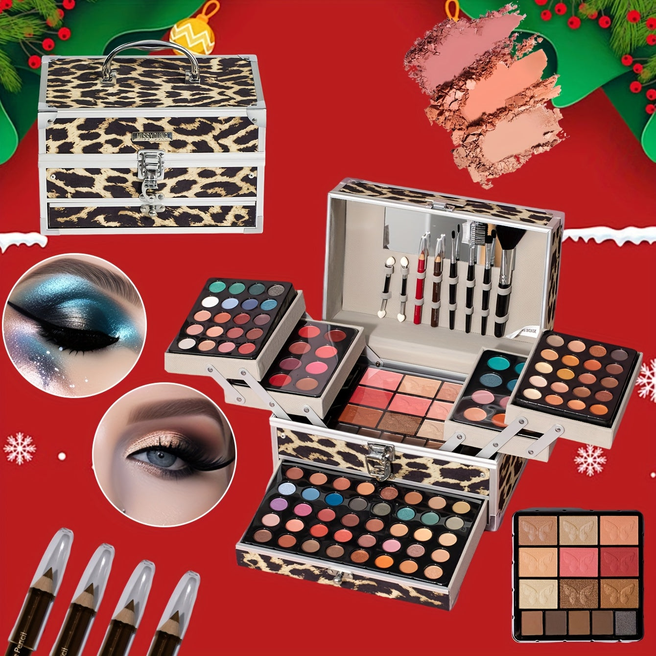 1pc Luxury Makeup Gift Set - High-Quality Full Series Cosmetics with Matching Tools & Elegant Box, Travel Professional Multifunctional Makeup Gift Box, Gorgeous Silvery & Leopard Print Color, Essential Stage Makeup For Beginn Tidesmit