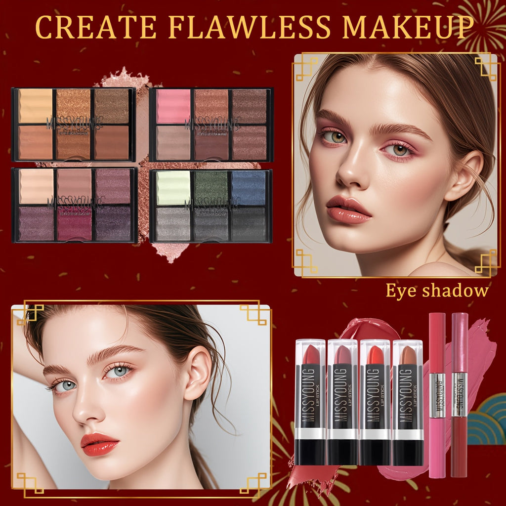 Waterproof All-in-1 Makeup Gift Box Set, Including Makeup Brushes, Blush, Lip Gloss, Eye Shadow Palette, Lipstick, Mascara, Built-in Mirror for Easy Makeup Touch-ups, A Full Set Of Makeup Tool-Ideal Gift Tidesmit