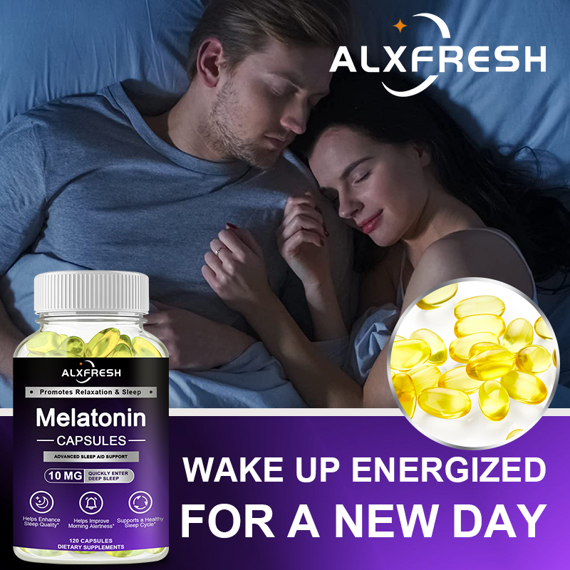 Alxfresh Melatonin 10mg with B6 | Promotes Relaxation Vegetarian, Non-GMO, Gluten Free Dietery Supplement 120/60 Capsules