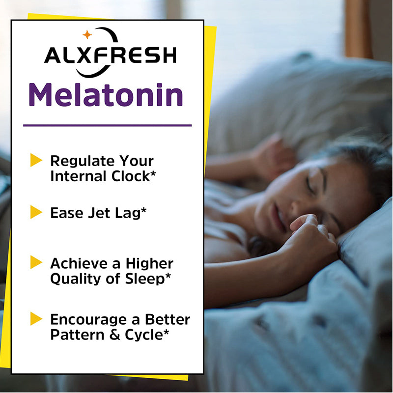 Alxfresh Melatonin 10mg with B6 | Promotes Relaxation Vegetarian, Non-GMO, Gluten Free Dietery Supplement 120/60 Capsules