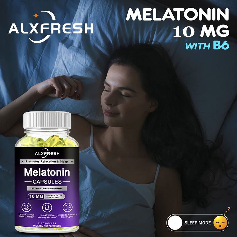Alxfresh Melatonin 10mg with Vitamins | Gluten Free Non-GMO Vegan | Dietary Supplement