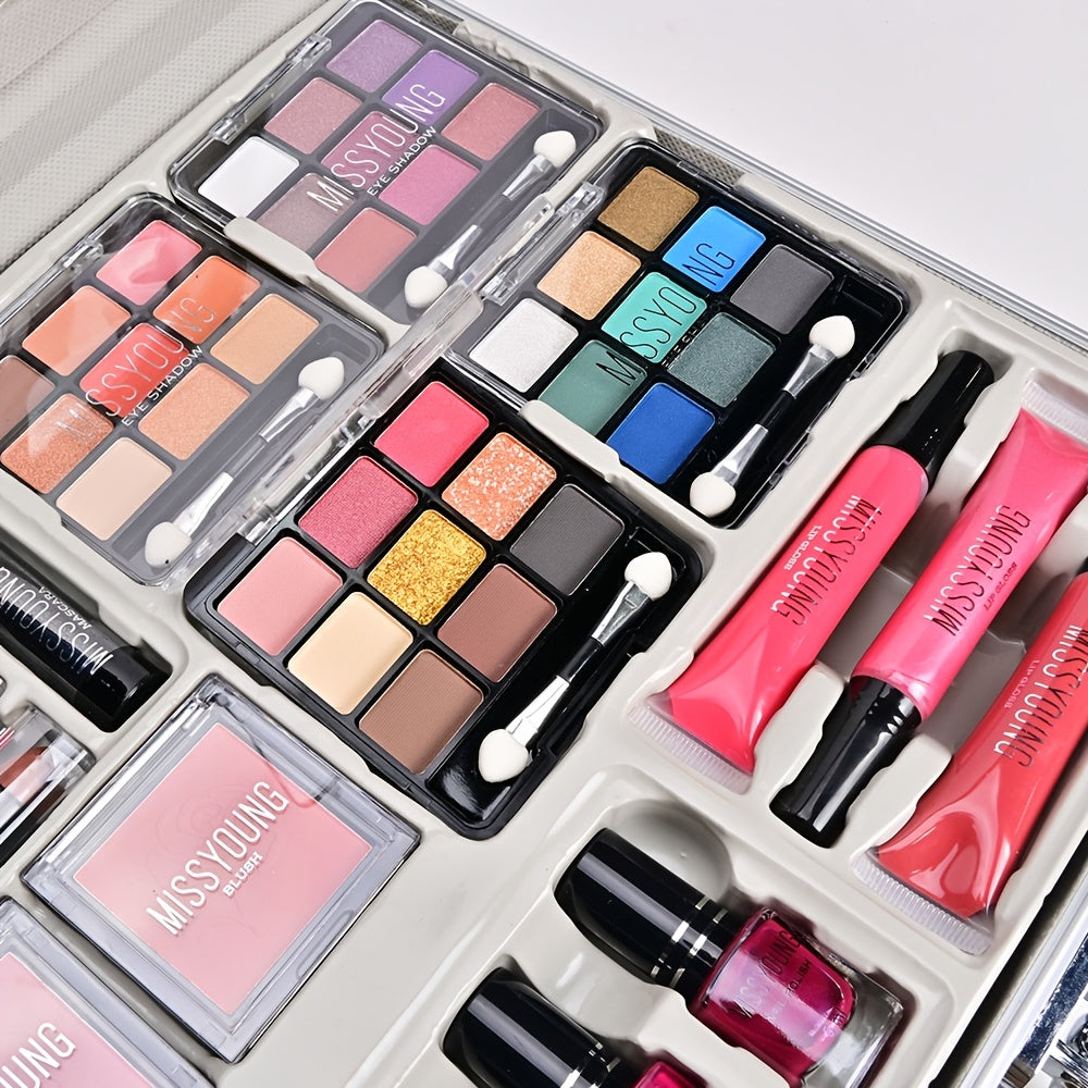All-In-One Luxury Makeup Kit - Professional Complete Beauty Set with Highly Pigmented Eyeshadow, Blush, Highlighter, Lipstick, Brushes & More in Portable Case - Travel-Friendly One-Stop Collection for Women (Gift Box) Tidesmit