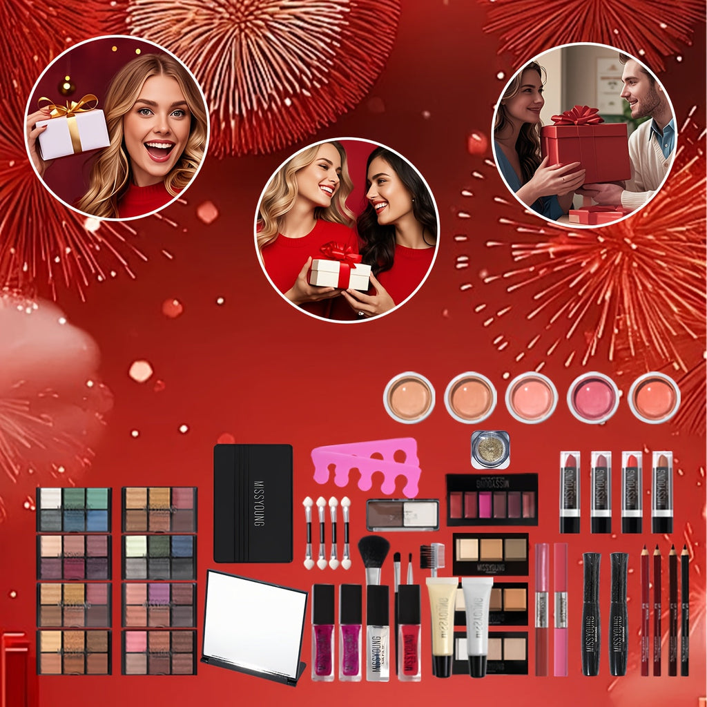 All-in-One Makeup Gift Set with Eyeshadow Palette, Lip Colors, Brushes & Creams - Complete Cosmetic Kit for Valentine'S Day, New Year'S Eve, Makeup Gift Set, Beauty Collection, Elegant Packaging, Highquality Brushes, Beauty E Tidesmit