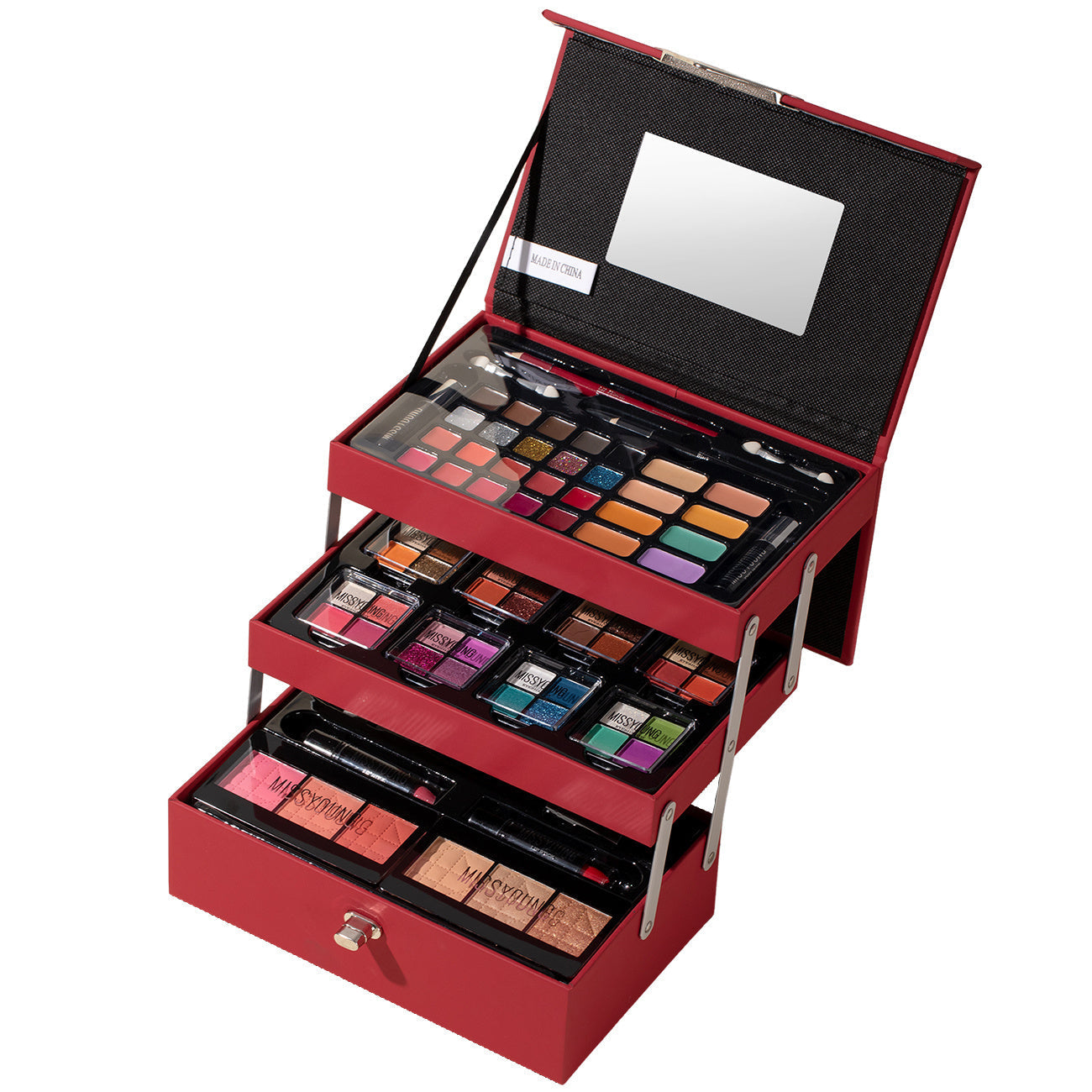 Premium Step Makeup Set - All-in-One High-Show Color Makeup Essentials with Blush, Eyeshadow, Eyeliner, Highlighter, Lip Gloss, Brushes - Long-Lasting Anti-Smudge Formula, Travel & Party Makeup Kit For Women & Teens, Makeup E Red Tidesmit