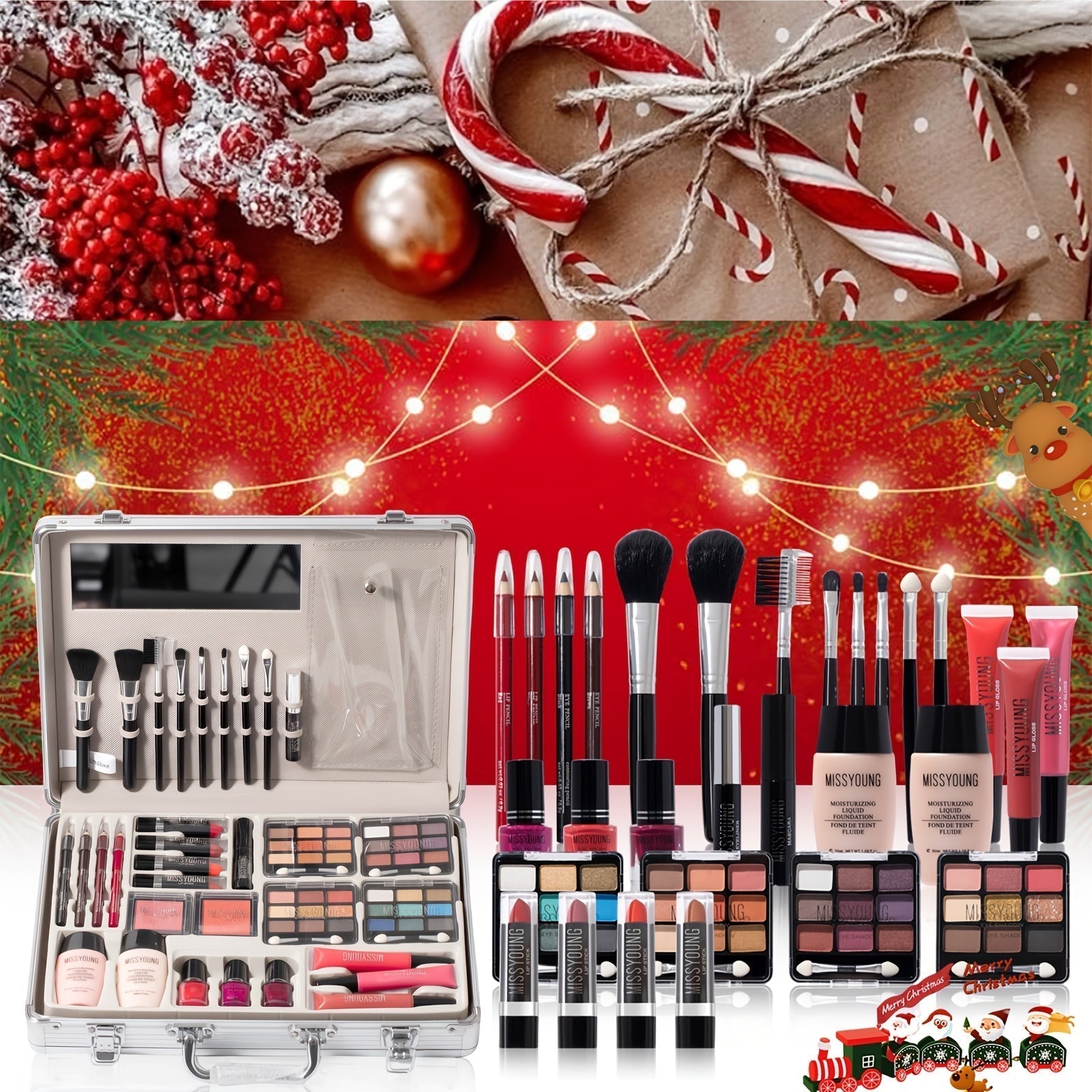 All-In-One Luxury Makeup Kit - Professional Complete Beauty Set with Highly Pigmented Eyeshadow, Blush, Highlighter, Lipstick, Brushes & More in Portable Case - Travel-Friendly One-Stop Collection for Women (Gift Box) Tidesmit