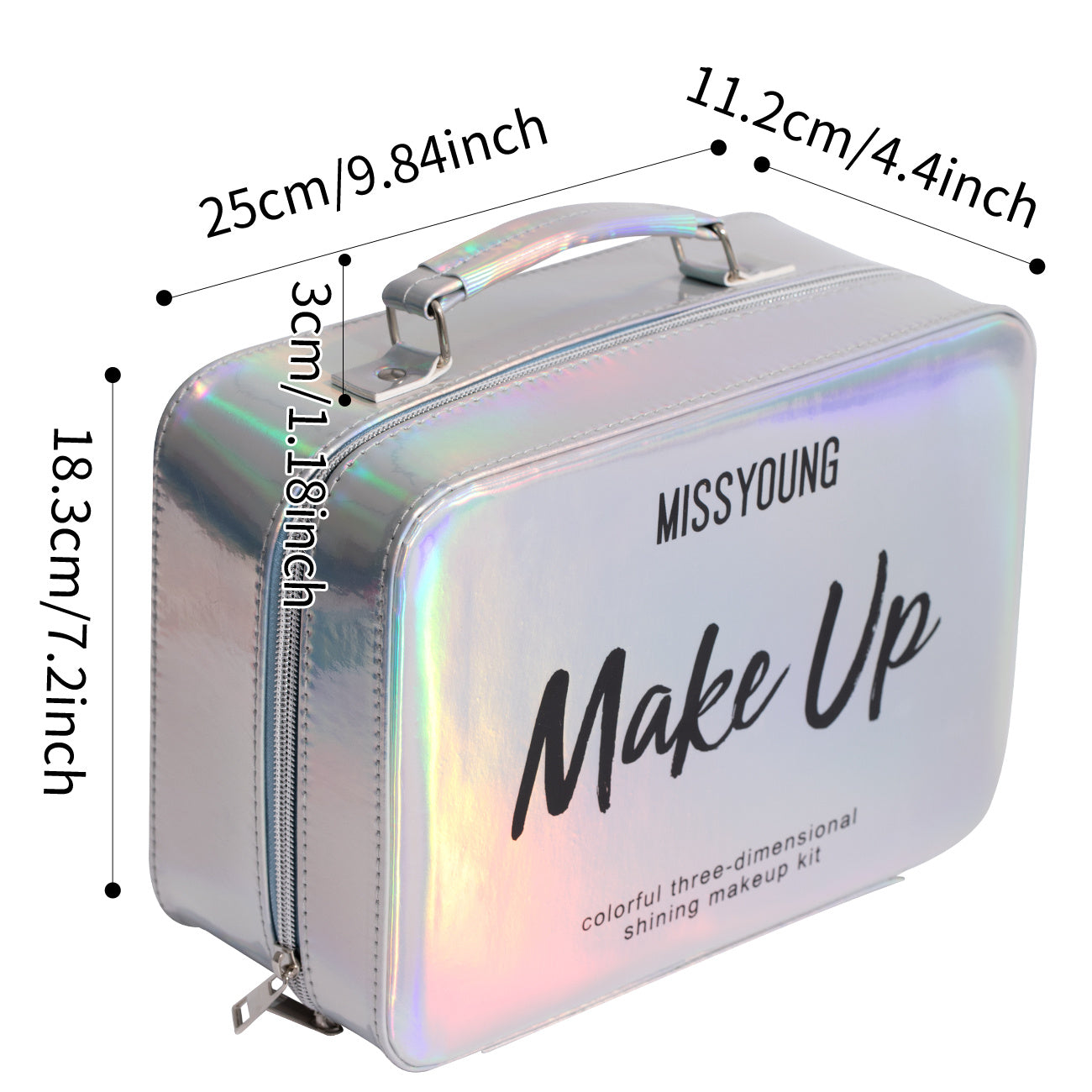 Fashion Streamer Silvery Professional Travel Case: Includes eyeshadow and blush, lipstick, mascara, eyeliner, foundation, brush, etc. -Instant freshness from gym to office, easy and stylish travel, gift for all girls, Gym Es Tidesmit