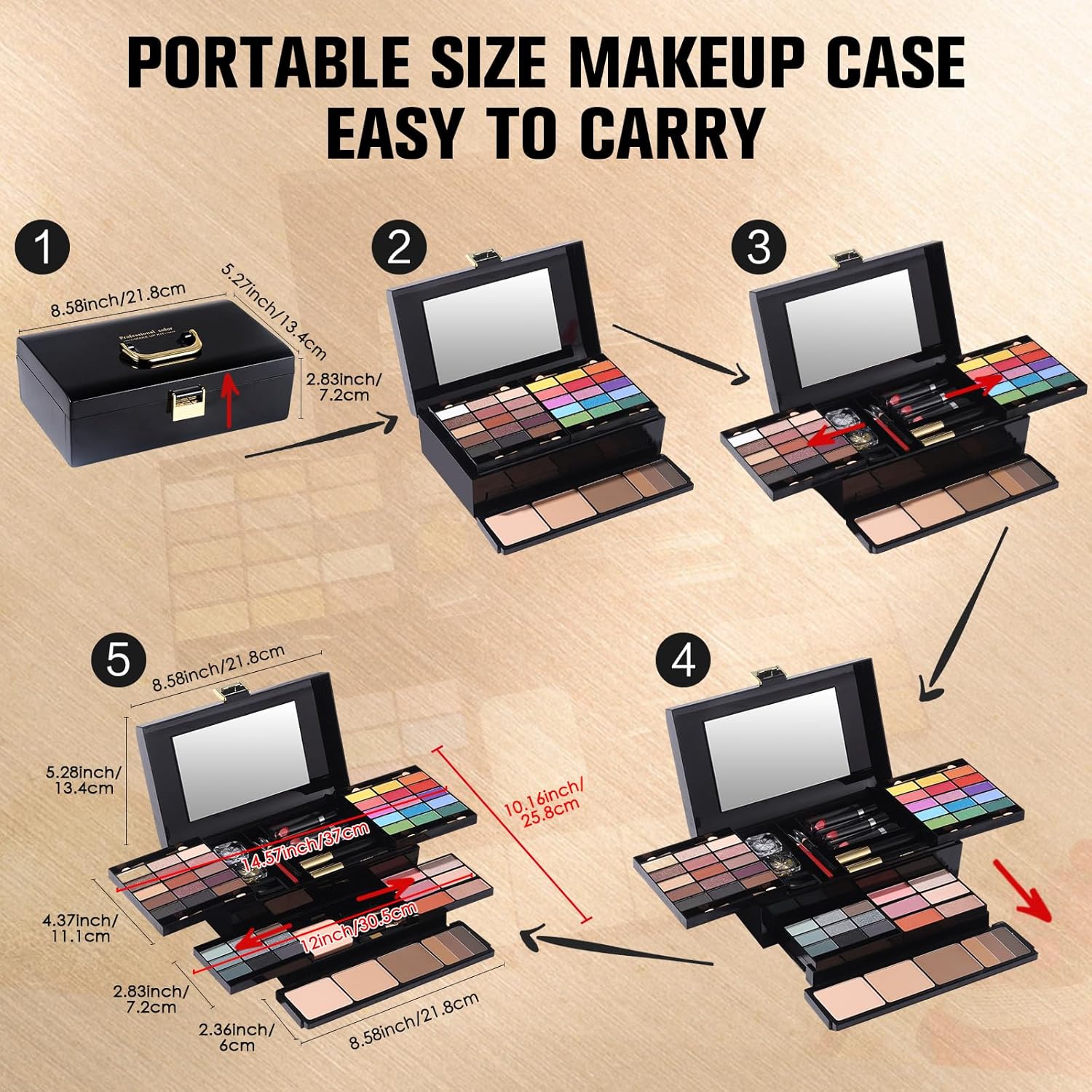 Christmas Makeup Kit 60 Colors All in One Set with Mirror | Includes Blusher, Highlighter, Compact Powder, Brow Powder, Lipstick, Glitter, Eyeliner, Mixed Color System, Paste Form | Makeup Gift for Women Tidesmit