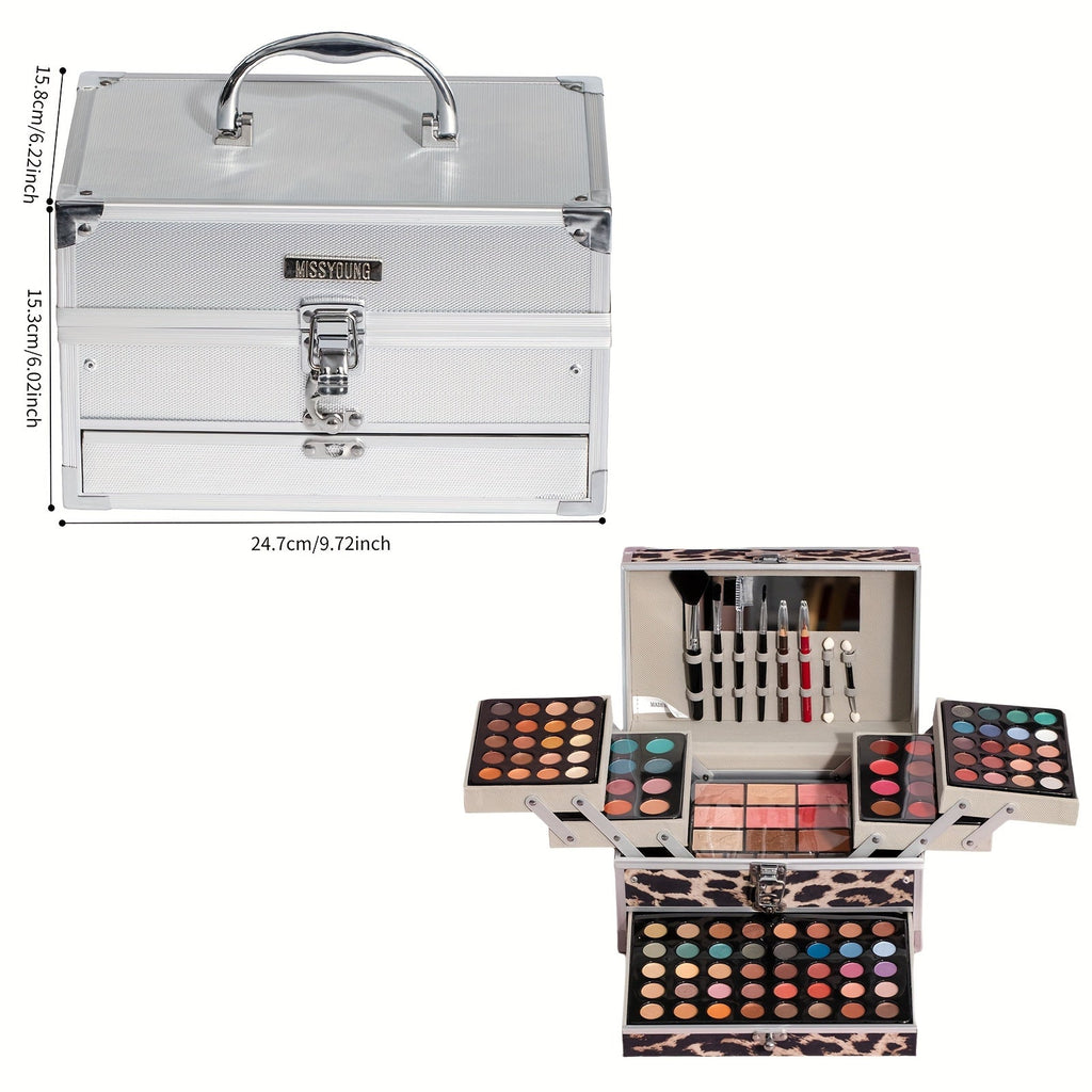 127pcs Portable Cosmetic Set | Leopard Print Gift Box with Lipstick, Eye Shadow, Highlight Powder, Rainbow Color Cosmetics, Includes Cosmetic Tools and Case, Ideal for Gifting Tidesmit