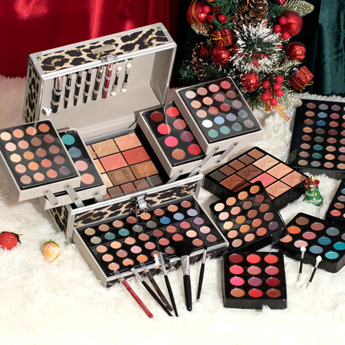 1pc Luxury Makeup Gift Set - High-Quality Full Series Cosmetics with Matching Tools & Elegant Box, Travel Professional Multifunctional Makeup Gift Box, Gorgeous Silvery & Leopard Print Color, Essential Stage Makeup For Beginn Tidesmit