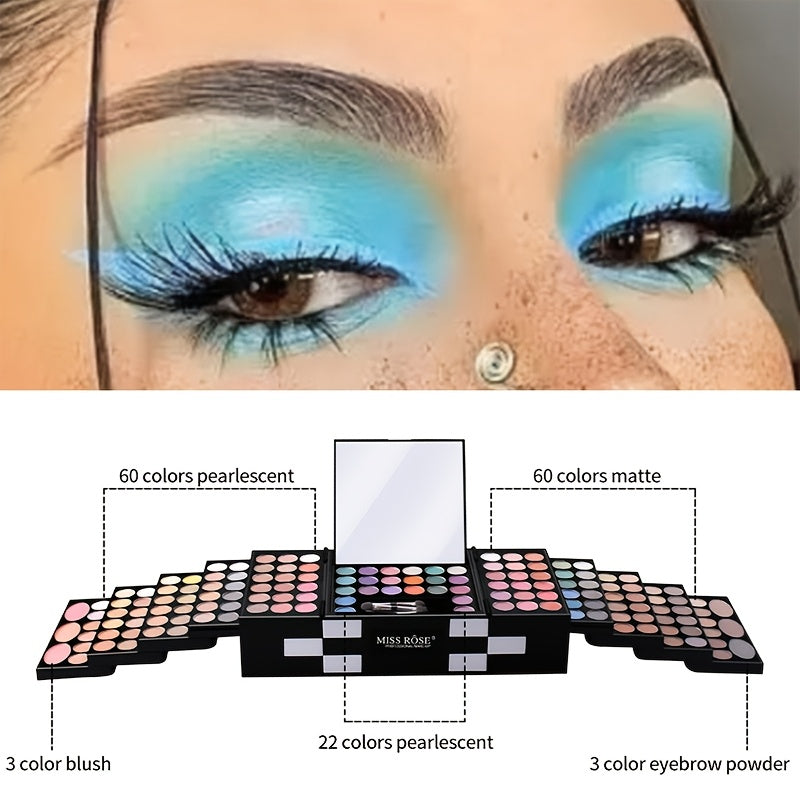 142 Color Basic Makeup Set, Matte/Satin/Metal Finish Eyeshadow Palette with 19+ Colors, 3 Blush, 3 Eyebrow Powder, and Brush for Professional and Personal Use Tidesmit