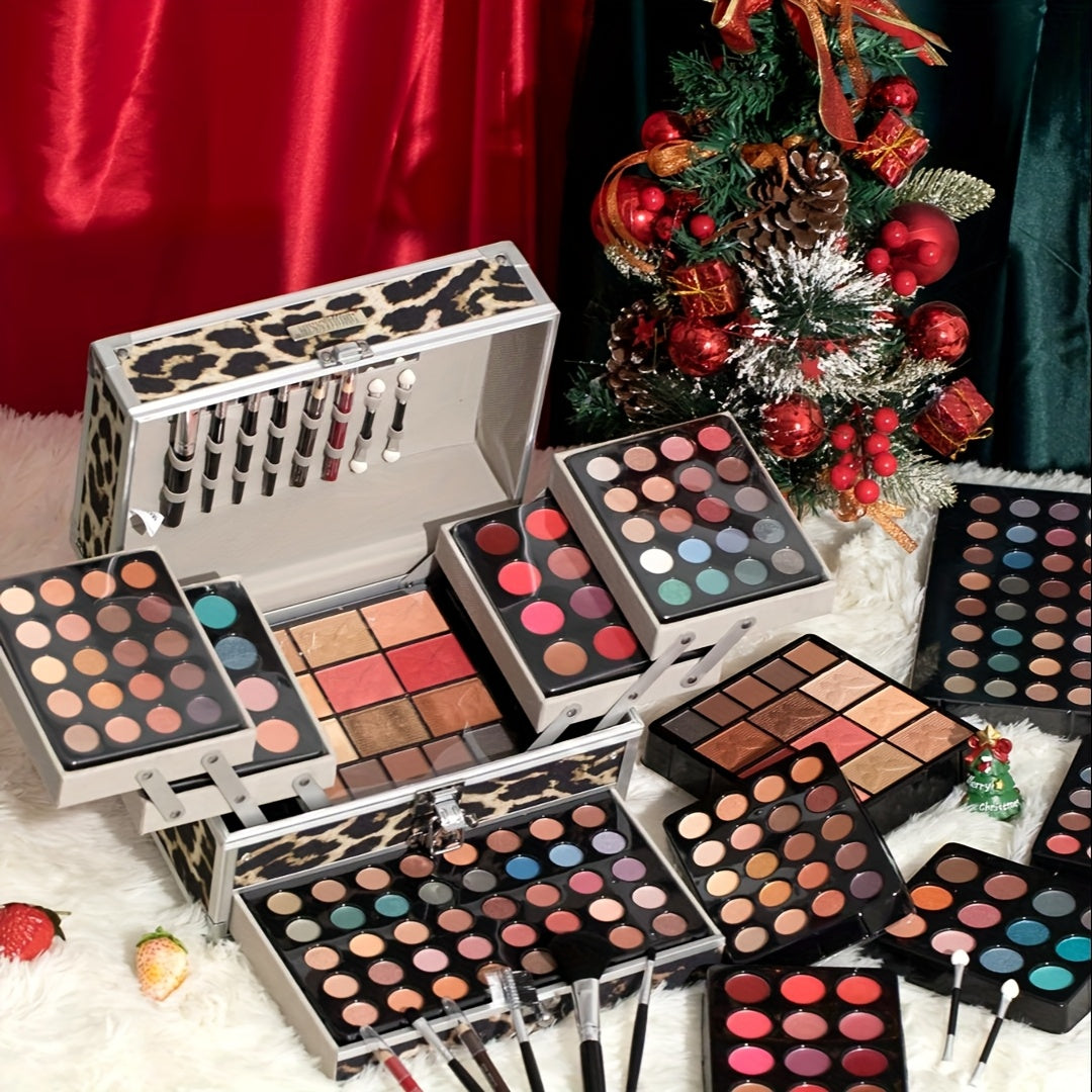 127pcs Portable Cosmetic Set | Leopard Print Gift Box with Lipstick, Eye Shadow, Highlight Powder, Rainbow Color Cosmetics, Includes Cosmetic Tools and Case, Ideal for Gifting Tidesmit