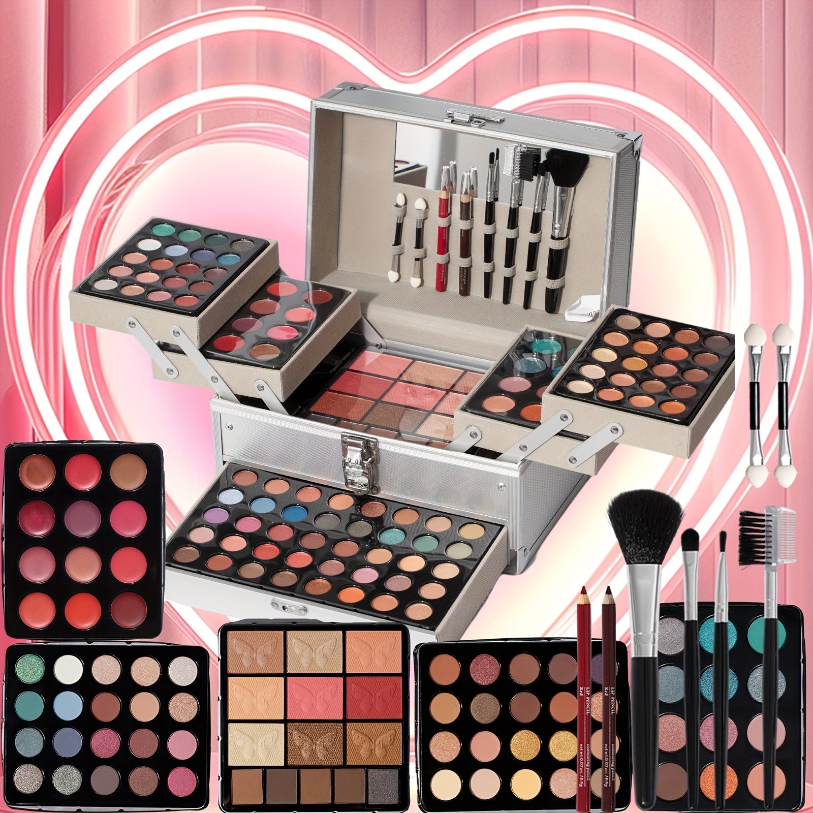 127pcs Portable Cosmetic Set | Leopard Print Gift Box with Lipstick, Eye Shadow, Highlight Powder, Rainbow Color Cosmetics, Includes Cosmetic Tools and Case, Ideal for Gifting Tidesmit