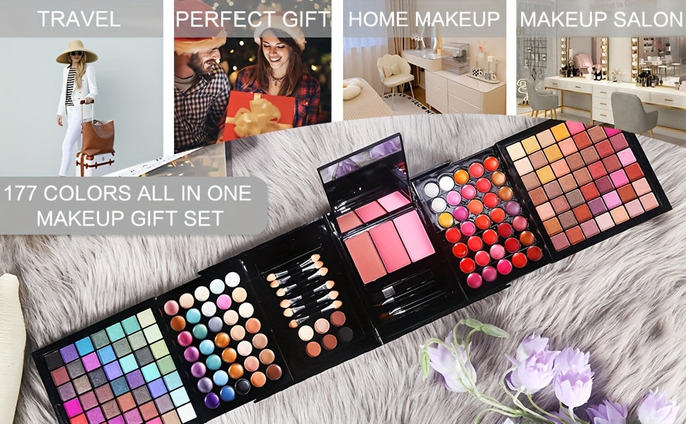 177 Colorful Makeup Palette Kit with Brushes, Lipsticks, and Eye Shadows - Matte, Satin and Natural Finish, Vibrant Mix of Cool and Warm Tones, High-Long-Lasting Formula, Perfect for Professional and Everyday Makeup, Wide Ran Tidesmit