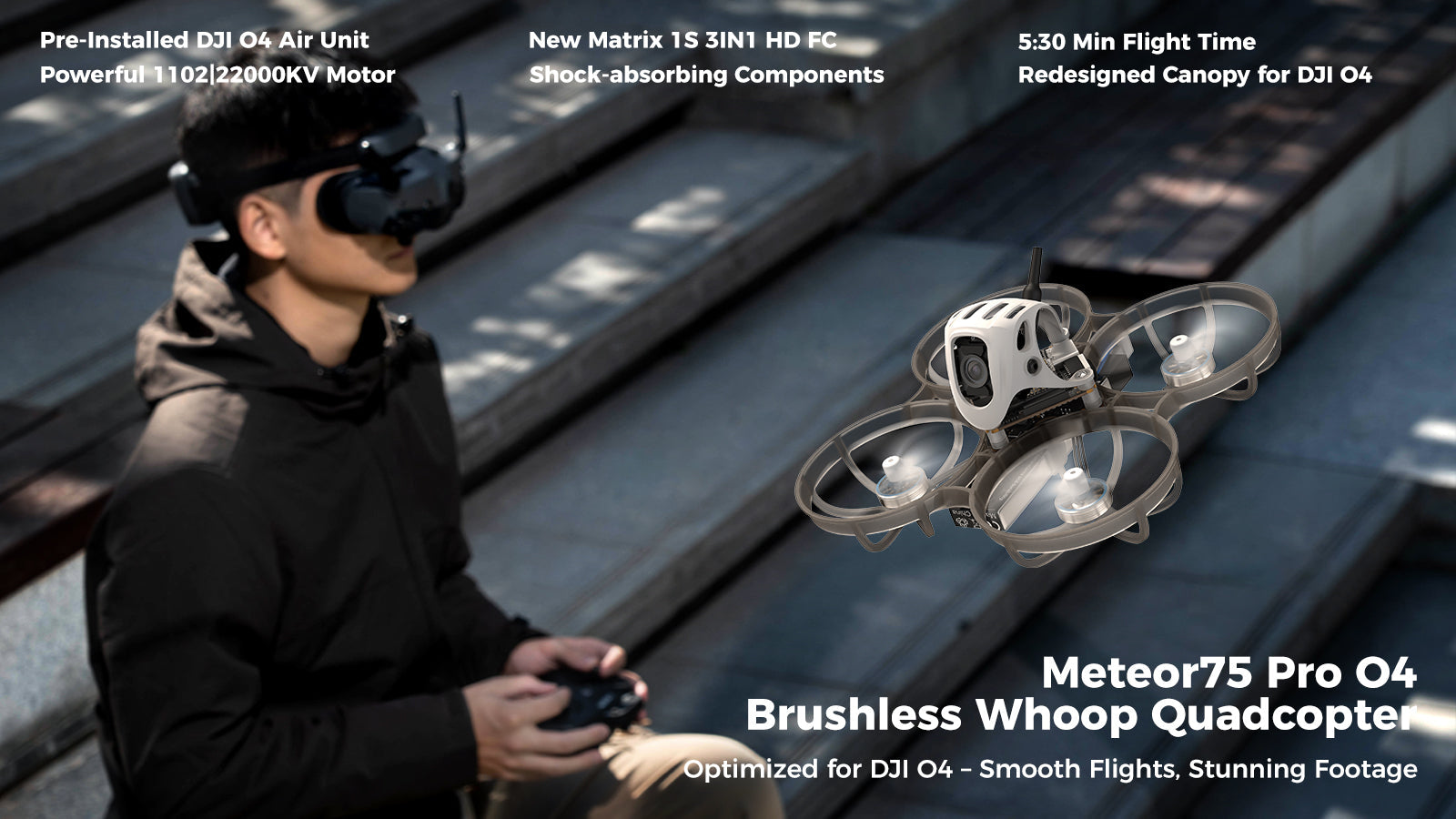 Meteor75 Pro O4 Brushless Whoop Drone - Professional FPV Racing Quad Tidesmit