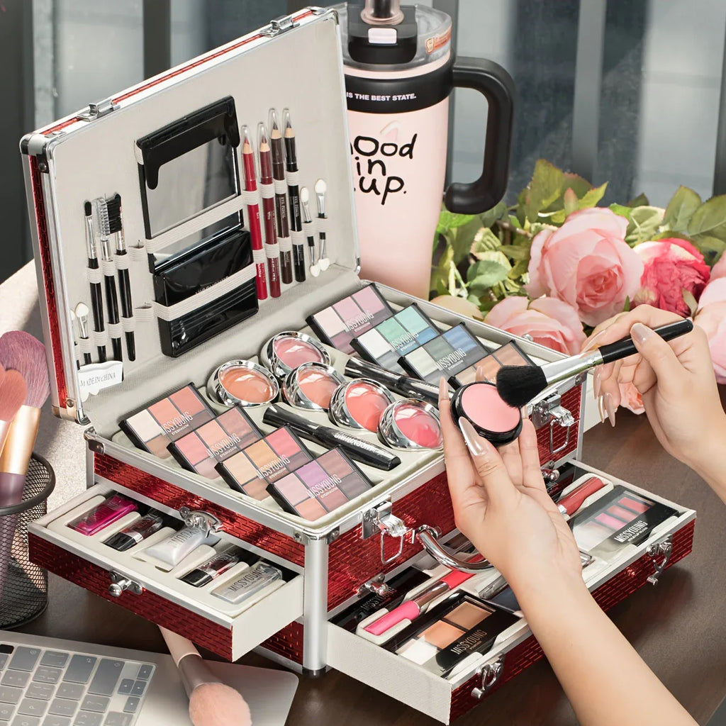 Professional Makeup Kit with Mirror - Portable Travel Set by Tidesmit Professional Makeup Kits Tidesmit