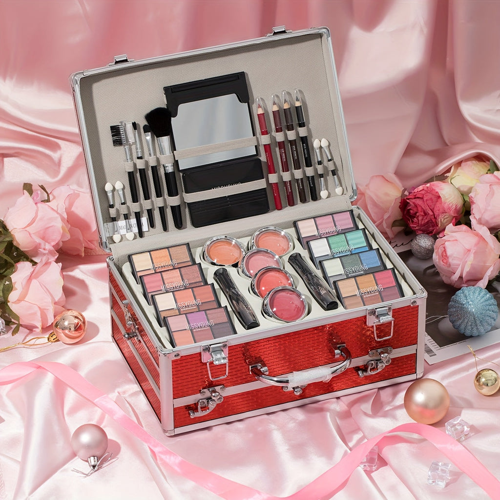 Waterproof All-in-1 Makeup Gift Box Set, Including Makeup Brushes, Blush, Lip Gloss, Eye Shadow Palette, Lipstick, Mascara, Built-in Mirror for Easy Makeup Touch-ups, A Full Set Of Makeup Tool-Ideal Gift Tidesmit