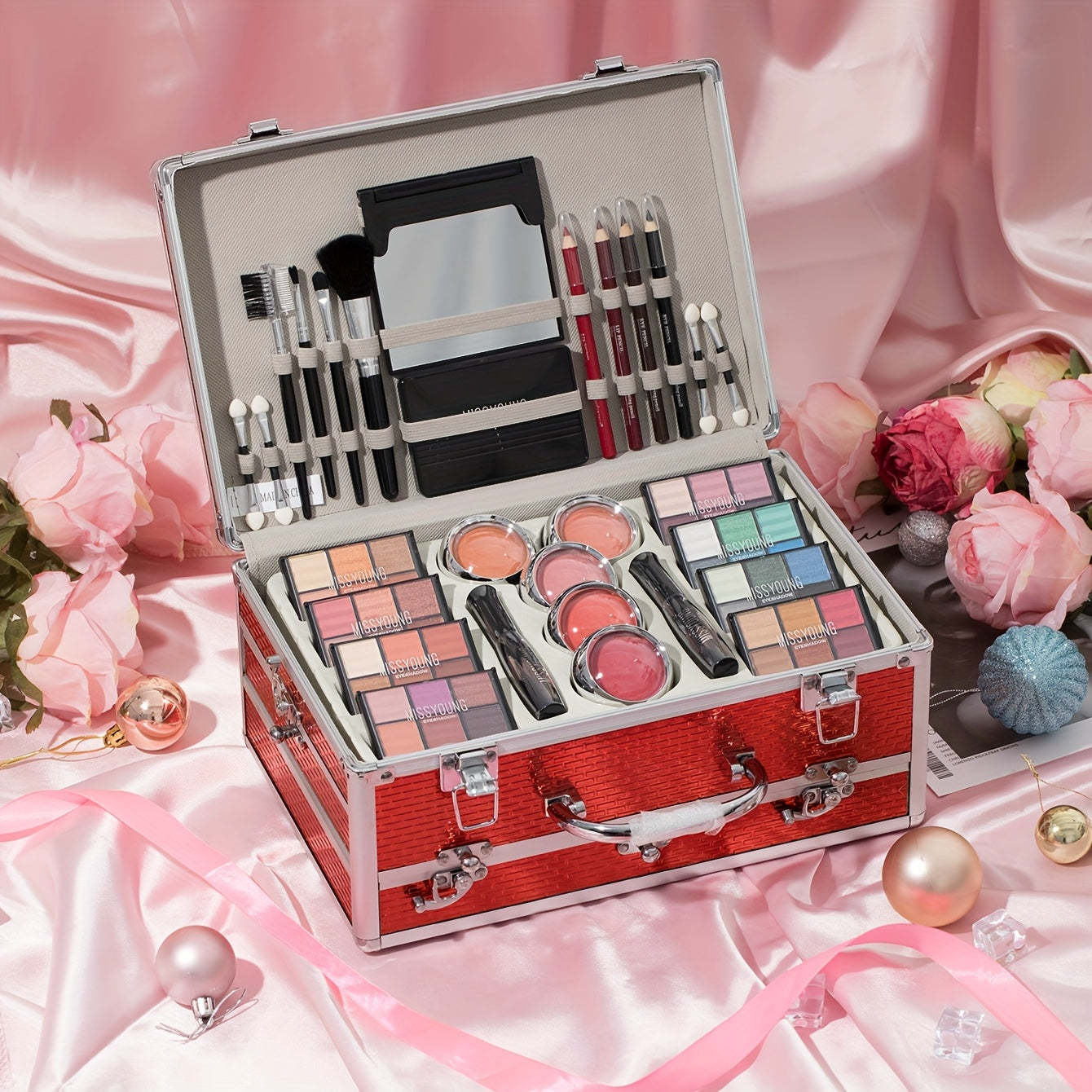 Waterproof All-in-1 Makeup Gift Box Set, Including Makeup Brushes, Blush, Lip Gloss, Eye Shadow Palette, Lipstick, Mascara, Built-in Mirror for Easy Makeup Touch-ups, A Full Set Of Makeup Tool-Ideal Gift Tidesmit