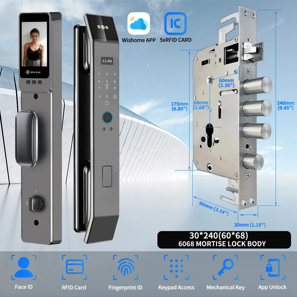 Wishome WiFi APP Smart Door Lock 3D Face Recognition Fingerprint Electronic Door Lock
