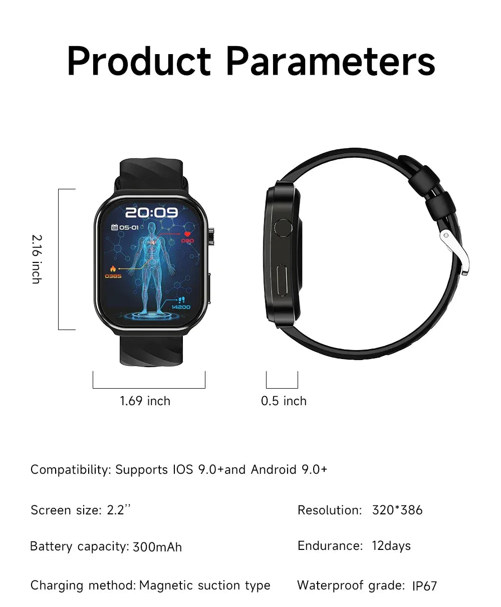 Health Smart Watch Body Temperature Sedentary Reminder Alarm Clock Multi Sports Modes Fitness Tracker Smartwatch for BT Calling - Tidesmit