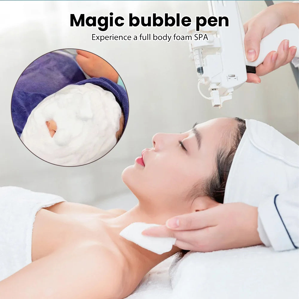 6-in-1 hydro dermabrasion device with white bubble pen for deep cleansing and professional facial skin rejuvenation.