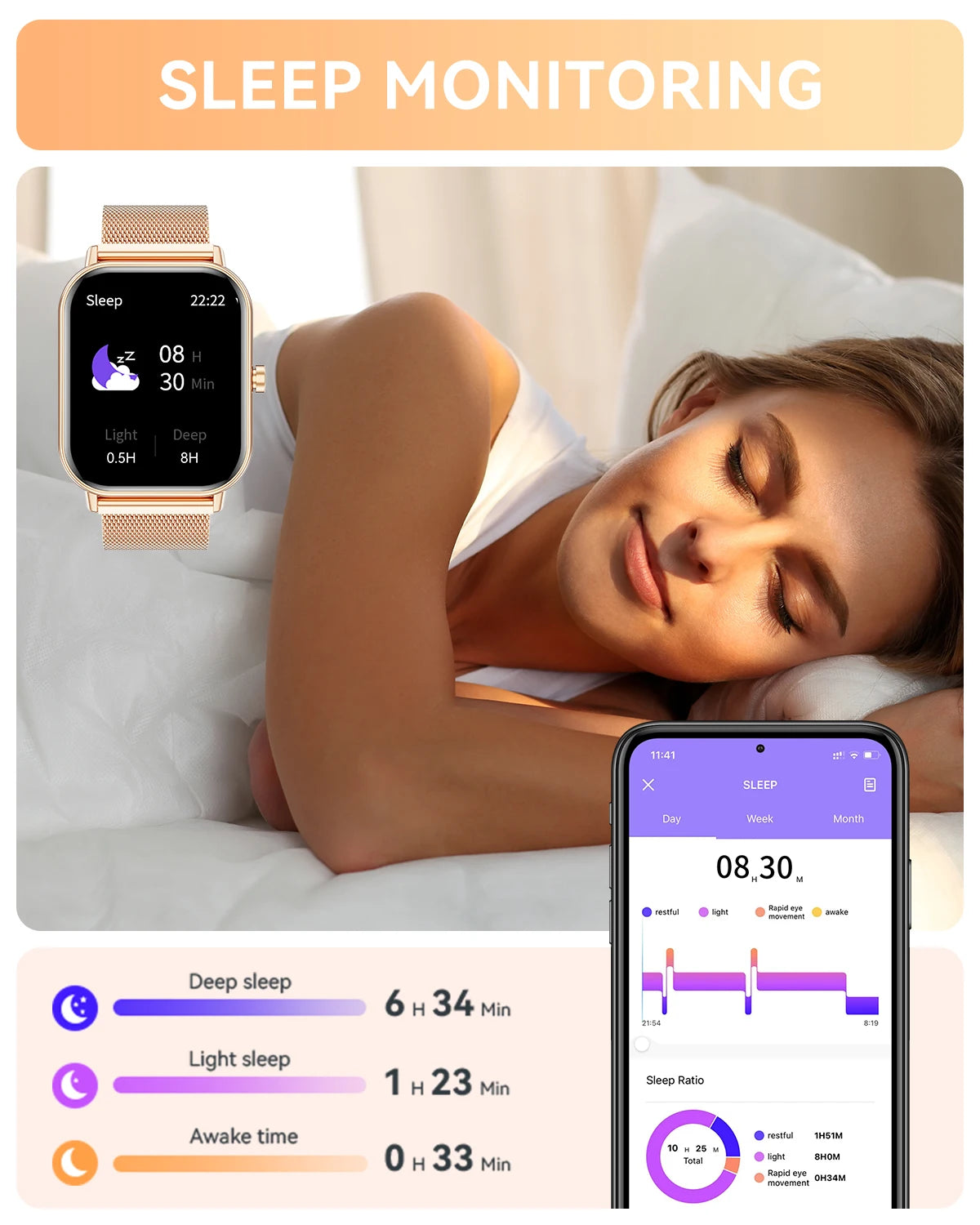 Women Fashion Smart Watch 1.85 Full Screen Bluetooth Calling Smartwatch Sleep Blood Oxygen Monitor Milan Strap Health Fitness