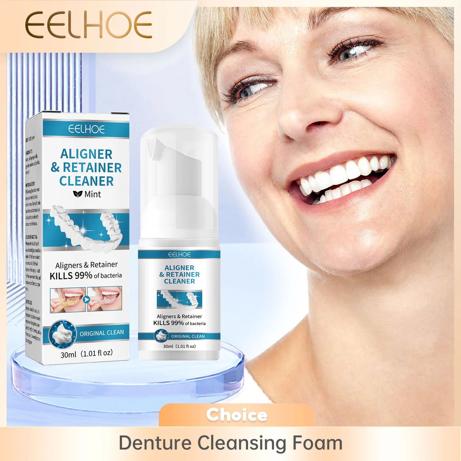 Tidesmit 30ml aligner and denture cleaner foam for deep cleaning, stain removal, and teeth whitening