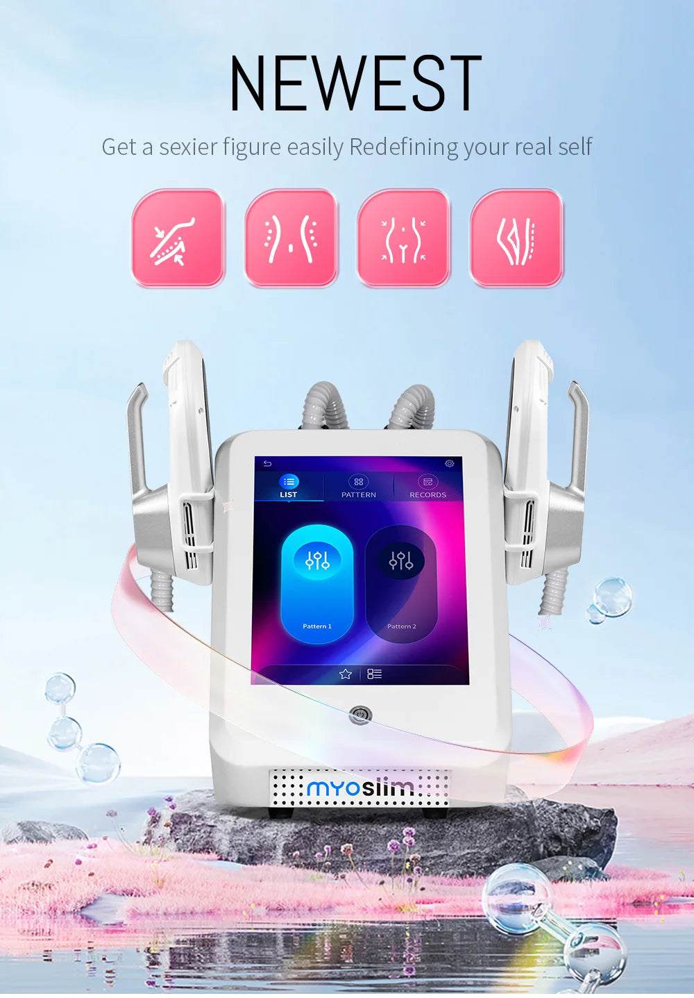 HIEMT Body Shaping Machine Muscle Stimulator with RF - Tidesmit Back Massage Instrument Tidesmit