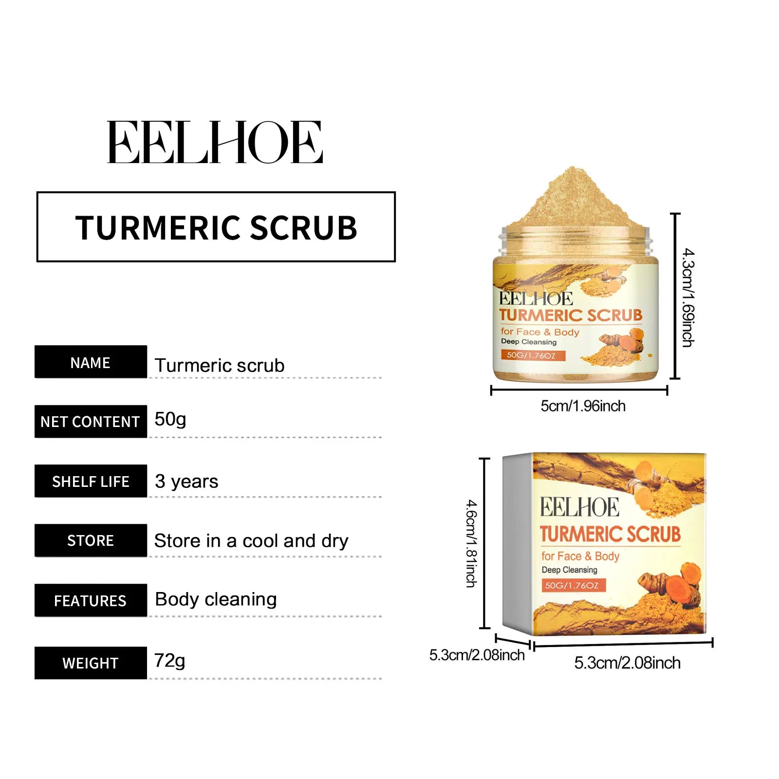 Turmeric Face and Body Scrub for Brightening and Softening | 50g Scrubs Treatments Tidesmit