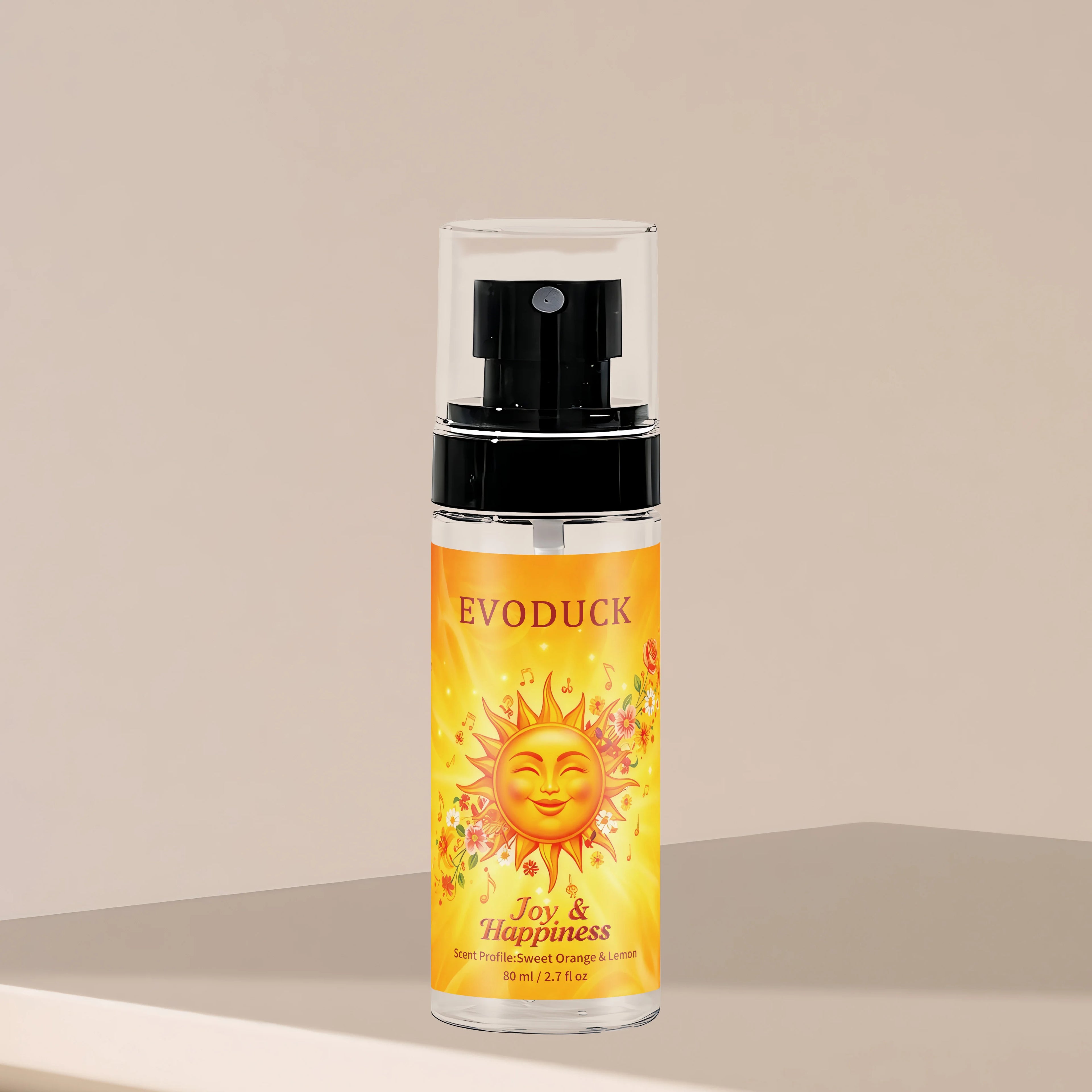 Evoduck Joy & Happiness 2.7oz body mist for women, citrus scent, long-lasting travel spray bottle, orange and lemon.