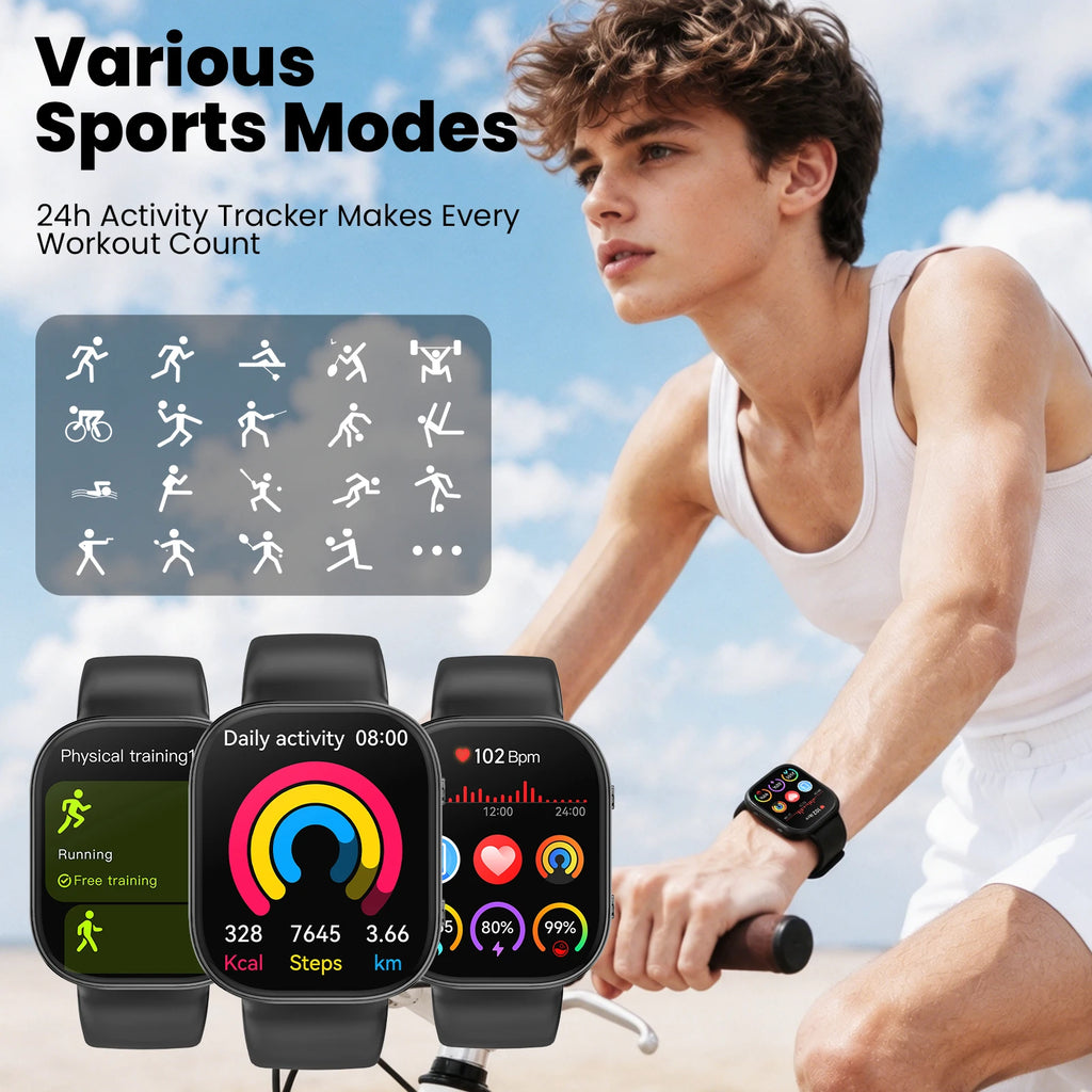 Men Smart Watch 1.88 Inch HD TFT Large Screen Bluetooth Dial Answer Call IP68 Waterproof Fitness Tracker 24H Sleep Health Monitor DIY Custom Watch Faces Multi Sports Modes Ultra Long Standby Smartwatch For Android IOS