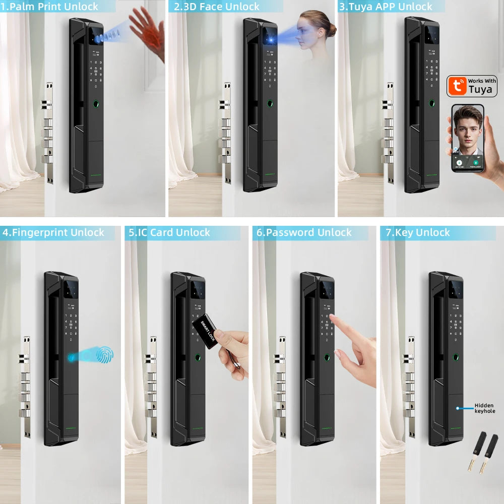RAYKUBE P8 Tuya WiFi Camera Palm Vein Smart Lock Face Recognition Digital Fingerprint Lock With Video Call 21-language Voice