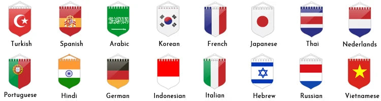 The provided image displays country flag icons for language selection, not the described designer handbag product.