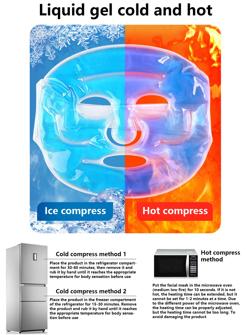 Blue gel face mask for cold or hot therapy, reusable and flexible for facial application.