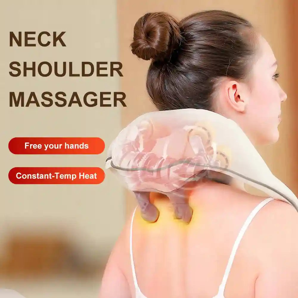 Wireless Electric Neck Massager - 3D Shiatsu Kneading with Heat Massage Roller Tidesmit