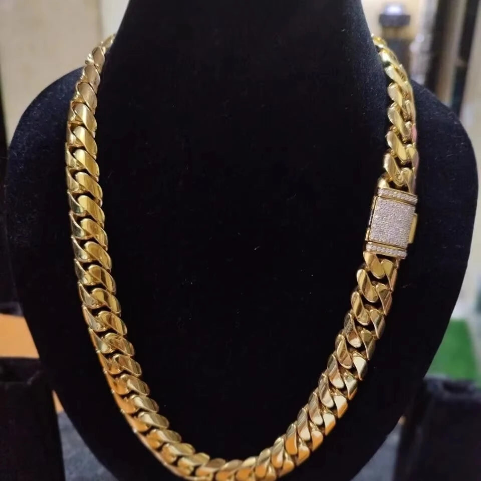 Tishya Diamond 6mm X 24" Miami Cuban Link Chain Women's Real Moissanite Hip Hop Engagement Party Wedding Gift Gold Necklace
