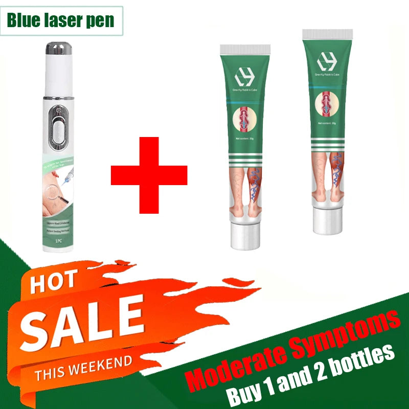 Blue Light Therapy Pen for Leg Vein Care - Portable Wellness Device Back Massage Instrument 1 PC and 2 bottles Tidesmit