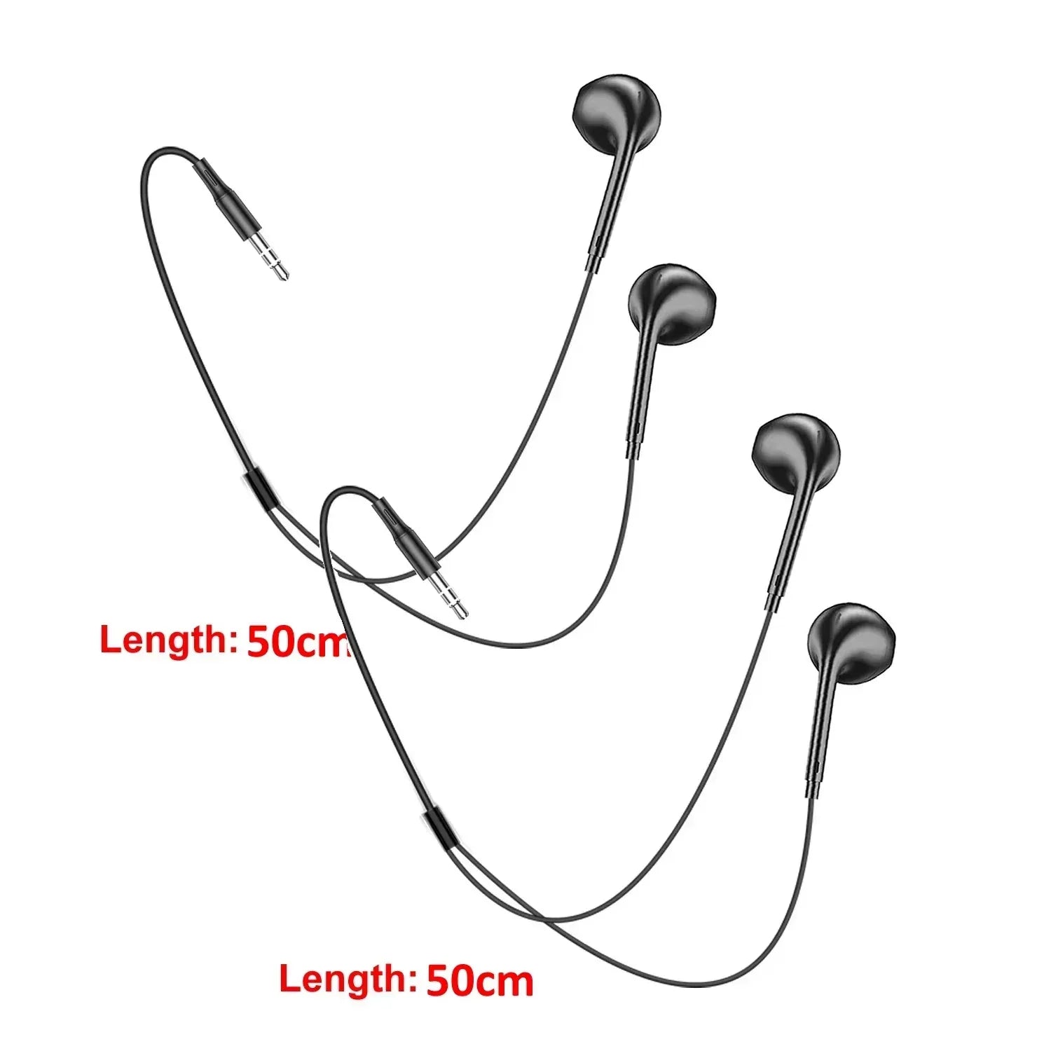 3.5mm Wired In-Ear Headphones | 50cm Universal Audio Cable | Tidesmit black - 2pcs Tidesmit