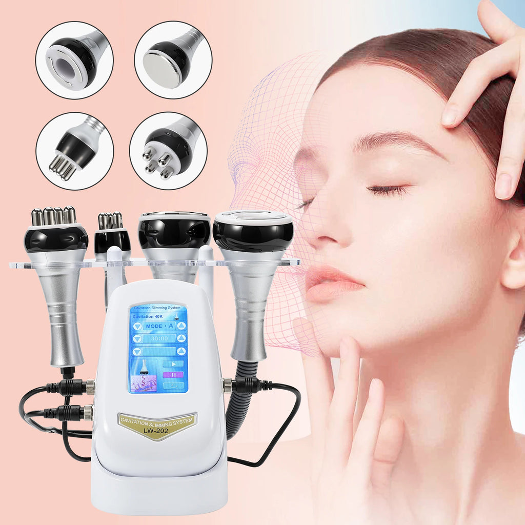 4-in-1 professional RF ultrasound and EMS anti-aging beauty device for facial lifting and body slimming.