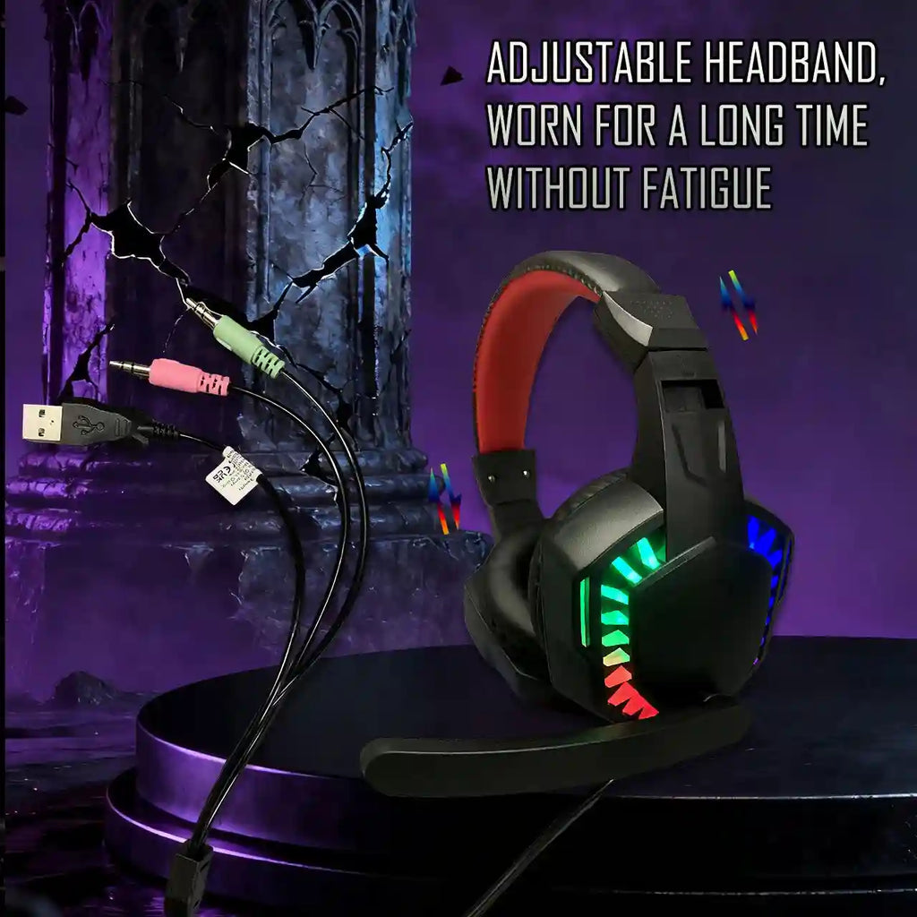 Wired Gaming Headset: RGB Over-Ear Audio with Low Latency for PC Gaming Black and Red RGB Li Tidesmit