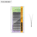 NAGARAKU 0.07mm D-curl 2D YY eyelash extension tray in a clear case with a single Y-shaped lash sample.