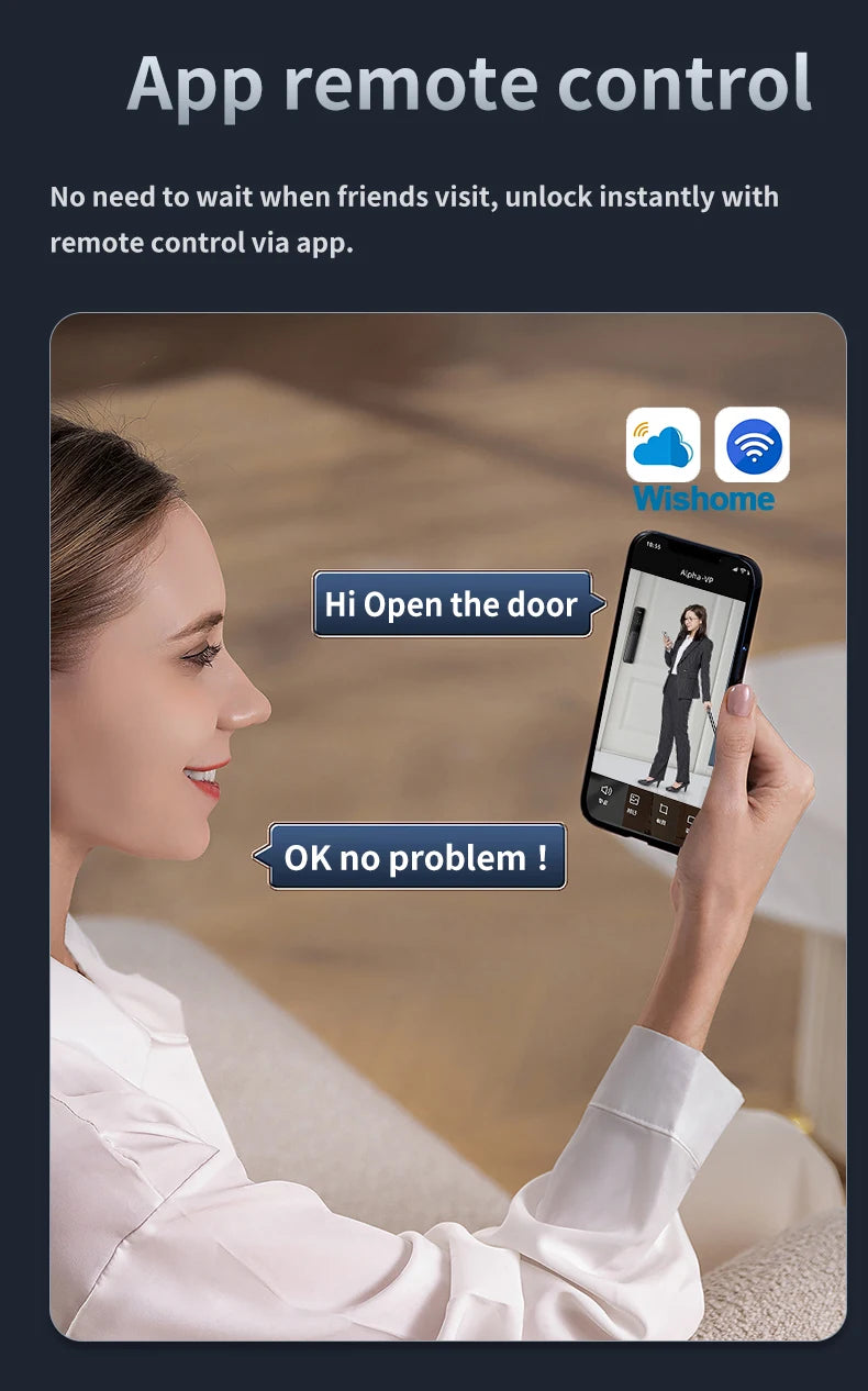 Wishome WiFi APP Smart Door Lock 3D Face Recognition Fingerprint Electronic Door Lock