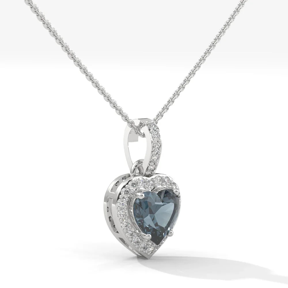 Heart Shape Blue Diamond Pendant Necklace 925 Sterling Silver Halo Rhodium Plated Women's Romantic Fine Jewelry GIA Certified