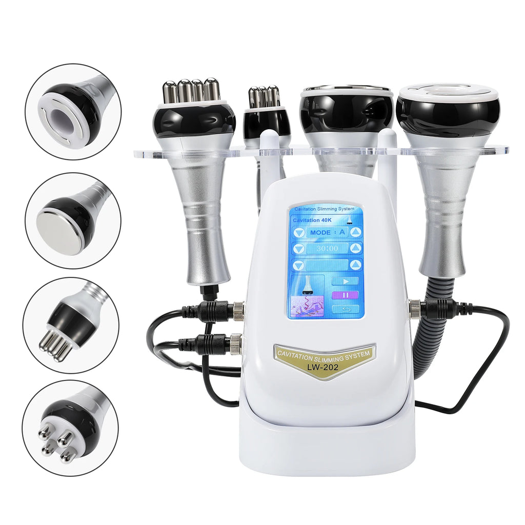 4-in-1 professional RF ultrasound and EMS beauty device for facial lifting, wrinkle reduction, and body slimming.