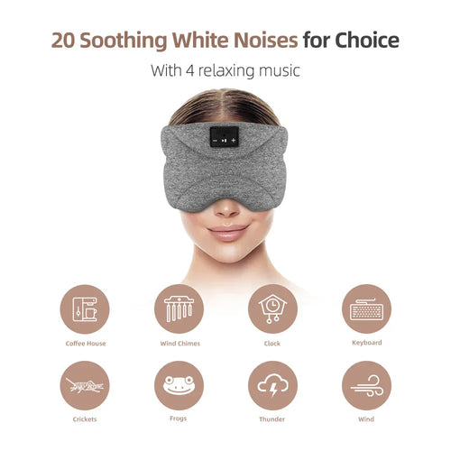 2024 White Noises Sleeping Music Headband Wireless Bluetooth Soft Sleep Headset Music Eye Mask for Travel - Tidesmit
