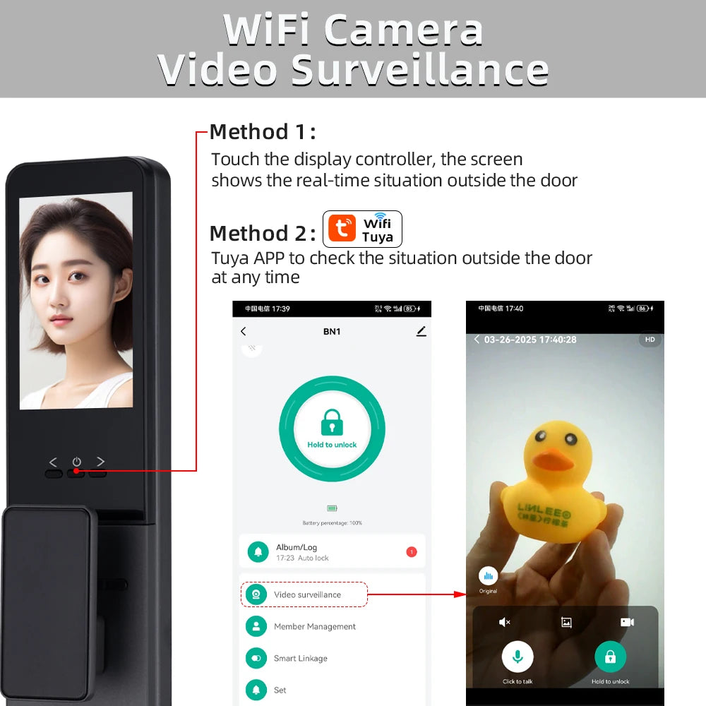 RAYKUBE P8 Tuya WiFi Camera Palm Vein Smart Lock Face Recognition Digital Fingerprint Lock With Video Call 21-language Voice