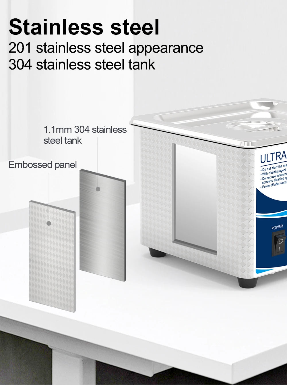 Tidesmit 1L Ultrasonic Cleaner with digital timer, degas mode and 60W power for jewellery, glasses, and printer heads.