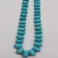 Blue turquoise carved pumpkin-shaped beads strand necklace, stacked round ribbed beads