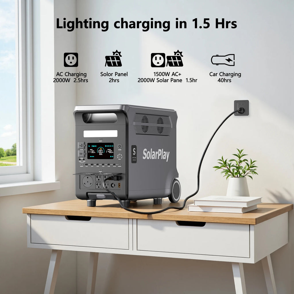 SOLARPLAY 3600W Portable Power Station 3840WH Outdoor Generator With Folable Solar Panels For Home Emergency Outdoor Camping