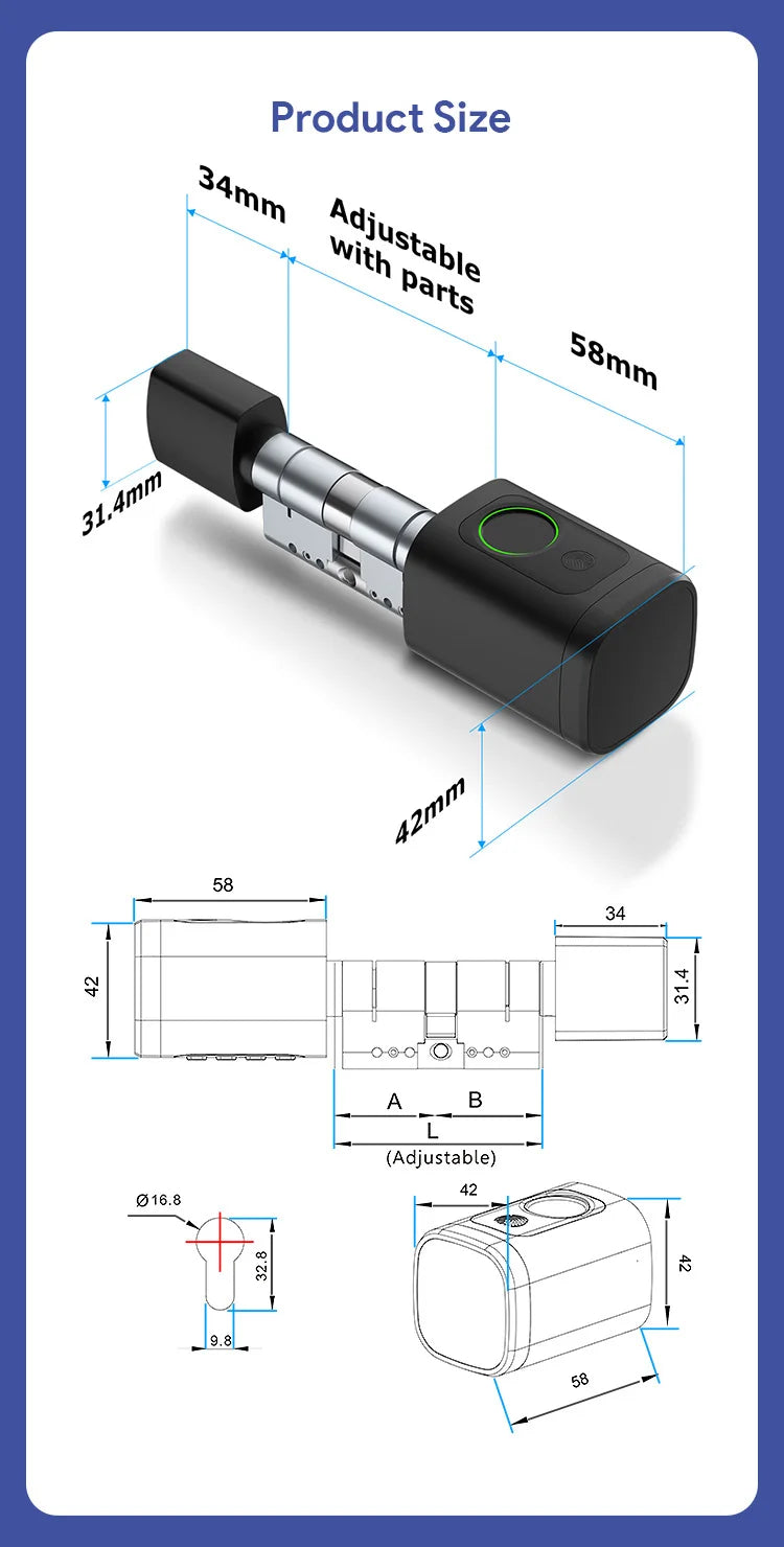 Euro TTLock APP Fingerprint or Code Password Digital RFID Card Cylinder Smart Door Lock Electronic with Alexa Google Home