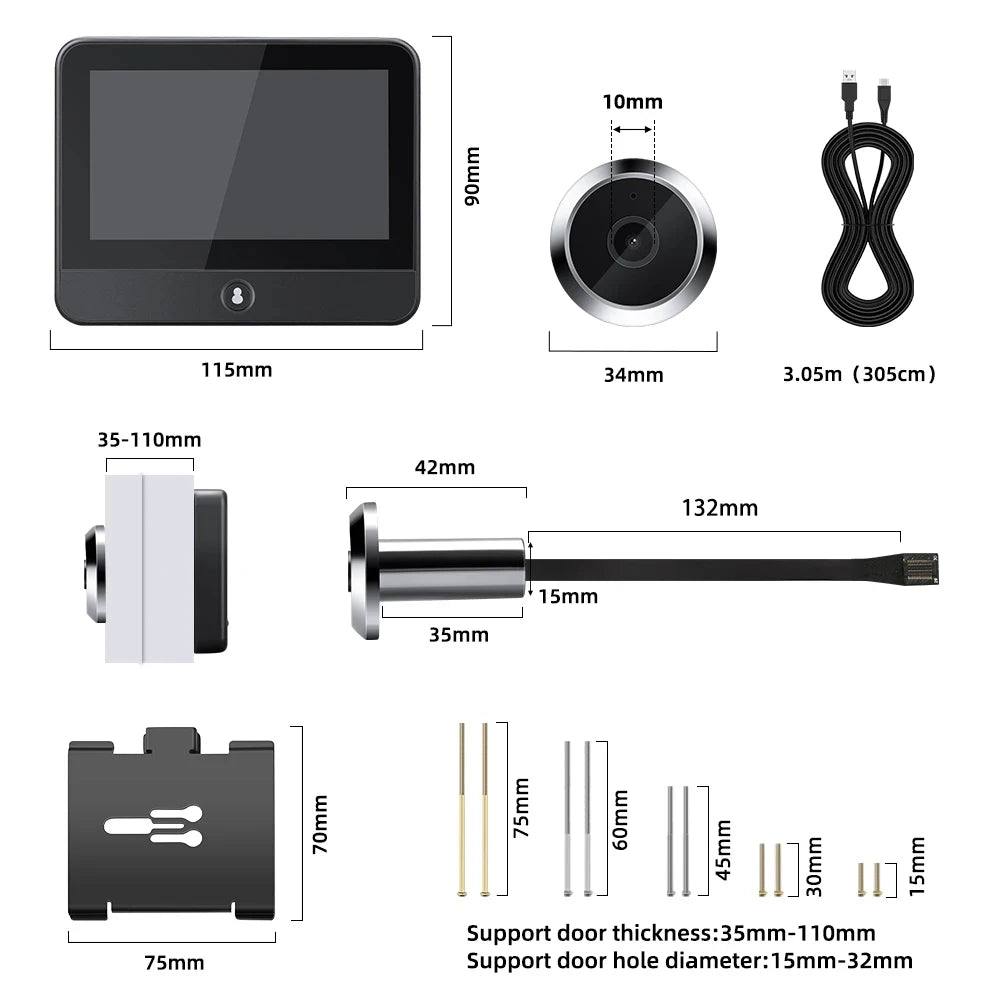 Awapow Tuya Wifi Radar Door Camera Smart Mini Digital Peepholes Door Viewer PIR Motion Detection Video Doorbell Home Security